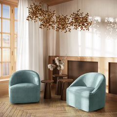 Swivel Barrel Chair, Teal Polyester with Black Metal Legs