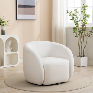 Swivel Barrel Chair, White Polyester Blend with Black Metal Legs