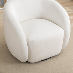 Swivel Barrel Chair, White Polyester Blend with Black Metal Legs