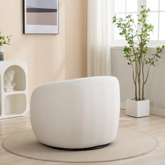 Swivel Barrel Chair, White Polyester Blend with Black Metal Legs