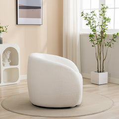 Swivel Barrel Chair, White Polyester Blend with Black Metal Legs