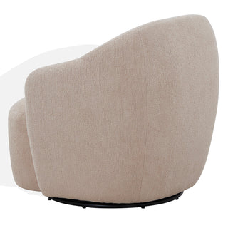 Swivel Barrel Chair with Boucle Upholstery and Black Iron Legs