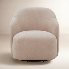 Swivel Barrel Chair with Boucle Upholstery and Black Iron Legs