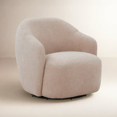 Swivel Barrel Chair with Boucle Upholstery and Black Iron Legs