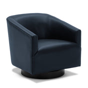 Swivel Barrel Chair with Solid Wood Frame in Midnight Blue Faux Leather