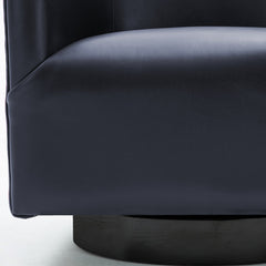 Swivel Barrel Chair with Solid Wood Frame in Midnight Blue Faux Leather
