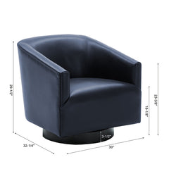 Swivel Barrel Chair with Solid Wood Frame in Midnight Blue Faux Leather