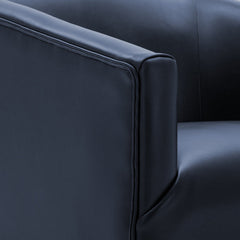 Swivel Barrel Chair with Solid Wood Frame in Midnight Blue Faux Leather