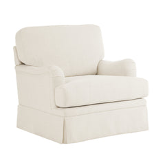 Swivel Barrel Chairs, Set of 2, Beige Linen with Solid Wood Frame