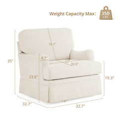 Swivel Barrel Chairs, Set of 2, Beige Linen with Solid Wood Frame