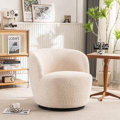 Swivel Barrel Chairs, Set of 2, Boucle with Black Metal Legs