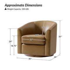 Swivel Barrel Chairs, Set of 2, Camel Leather with Brown Wood Legs