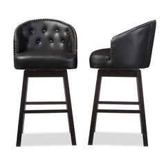 Swivel Barstool in Black Faux Leather with Espresso Brown Rubberwood Legs