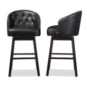 Swivel Barstool in Black Faux Leather with Espresso Brown Rubberwood Legs