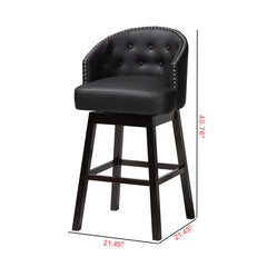 Swivel Barstool in Black Faux Leather with Espresso Brown Rubberwood Legs