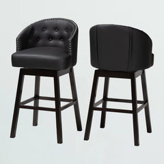 Swivel Barstool in Black Faux Leather with Espresso Brown Rubberwood Legs