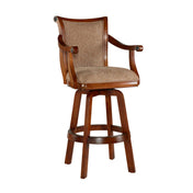 Swivel Barstool with Arms, Cherry Rubberwood Frame with Brown Tweed Seat
