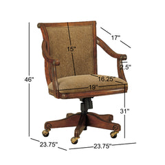 Swivel Barstool with Arms, Cherry Rubberwood Frame with Brown Tweed Seat