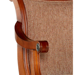 Swivel Barstool with Arms, Cherry Rubberwood Frame with Brown Tweed Seat