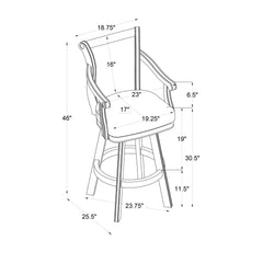 Swivel Barstool with Arms, Cherry Rubberwood Frame with Brown Tweed Seat