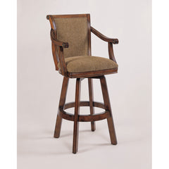 Swivel Barstool with Arms, Cherry Rubberwood Frame with Brown Tweed Seat