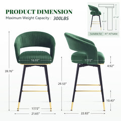 Swivel Chairs, Set of 2, Green Velvet Seat, Black Metal Frame