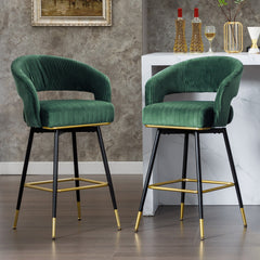 Swivel Chairs, Set of 2, Green Velvet Seat, Black Metal Frame