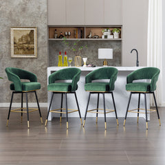 Swivel Chairs, Set of 2, Green Velvet Seat, Black Metal Frame