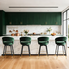 Swivel Chairs, Set of 2, Green Velvet Seat, Black Metal Frame