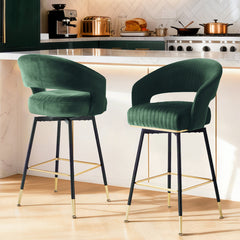 Swivel Chairs, Set of 2, Green Velvet Seat, Black Metal Frame