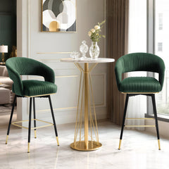 Swivel Chairs, Set of 2, Green Velvet Seat, Black Metal Frame