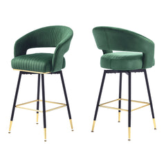 Swivel Chairs, Set of 2, Green Velvet Seat, Black Metal Frame