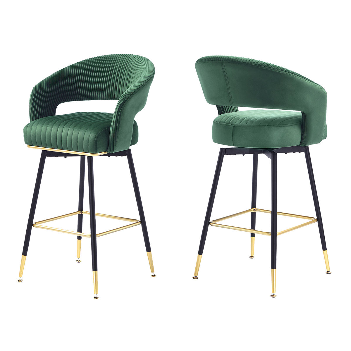 Swivel Chairs, Set of 2, Green Velvet Seat, Black Metal Frame