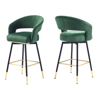 Swivel Chairs, Set of 2, Green Velvet Seat, Black Metal Frame