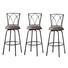 Swivel Chairs, Set of 3, Gray Microsuede Seat, Solid Wood Frame, Black Base
