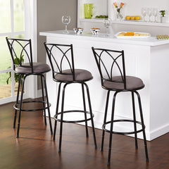 Swivel Chairs, Set of 3, Gray Microsuede Seat, Solid Wood Frame, Black Base