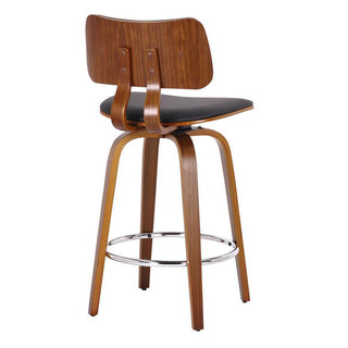 Swivel Counter Stool, Solid Walnut Frame, Black Faux Leather Seat