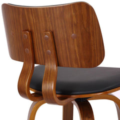 Swivel Counter Stool, Solid Walnut Frame, Black Faux Leather Seat