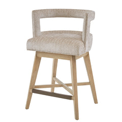 Swivel Counter Stool with Low Back and Solid Wood Legs, Cream Geometric