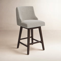 Swivel Counter Stool with Upholstered Seat, Walnut Pine Frame