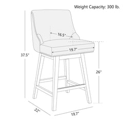 Swivel Counter Stool with Upholstered Seat, Walnut Pine Frame