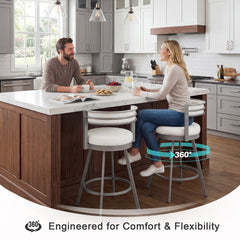 Swivel Counter Stools, Set of 2, Beige Faux Leather with Silver Steel Frame