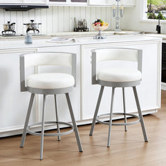 Swivel Counter Stools, Set of 2, Beige Faux Leather with Silver Steel Frame