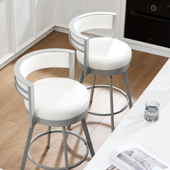 Swivel Counter Stools, Set of 2, Beige Faux Leather with Silver Steel Frame