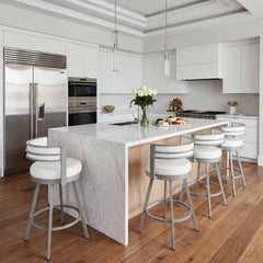Swivel Counter Stools, Set of 2, Beige Faux Leather with Silver Steel Frame