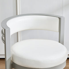 Swivel Counter Stools, Set of 2, Beige Faux Leather with Silver Steel Frame