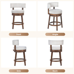 Swivel Counter Stools, Set of 2, Beige Upholstered Seat with Dark Brown Base