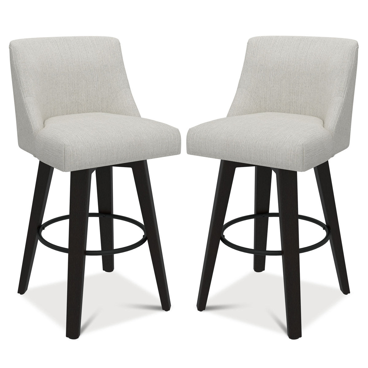 Swivel Counter Stools, Set of 2, Ivory Upholstery with Black Base