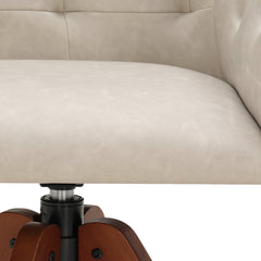 Swivel Dining Armchairs, Set of 2, Gray Faux Leather, Solid Wood Frame