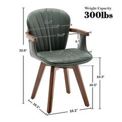 Swivel Dining Armchairs, Set of 4, Green Faux Leather with Bamboo Legs